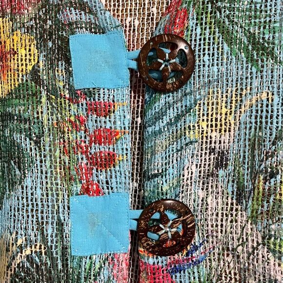 KAKTUS Women’s Blue/Green Multi Floral Print Crochet Top Beach Swim Coverup Sz-M - Picture 2 of 7